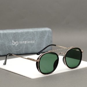 GREEN AND GOLD POLARIZED SG4612 METAL FRAME ROUND SUNGLASSES